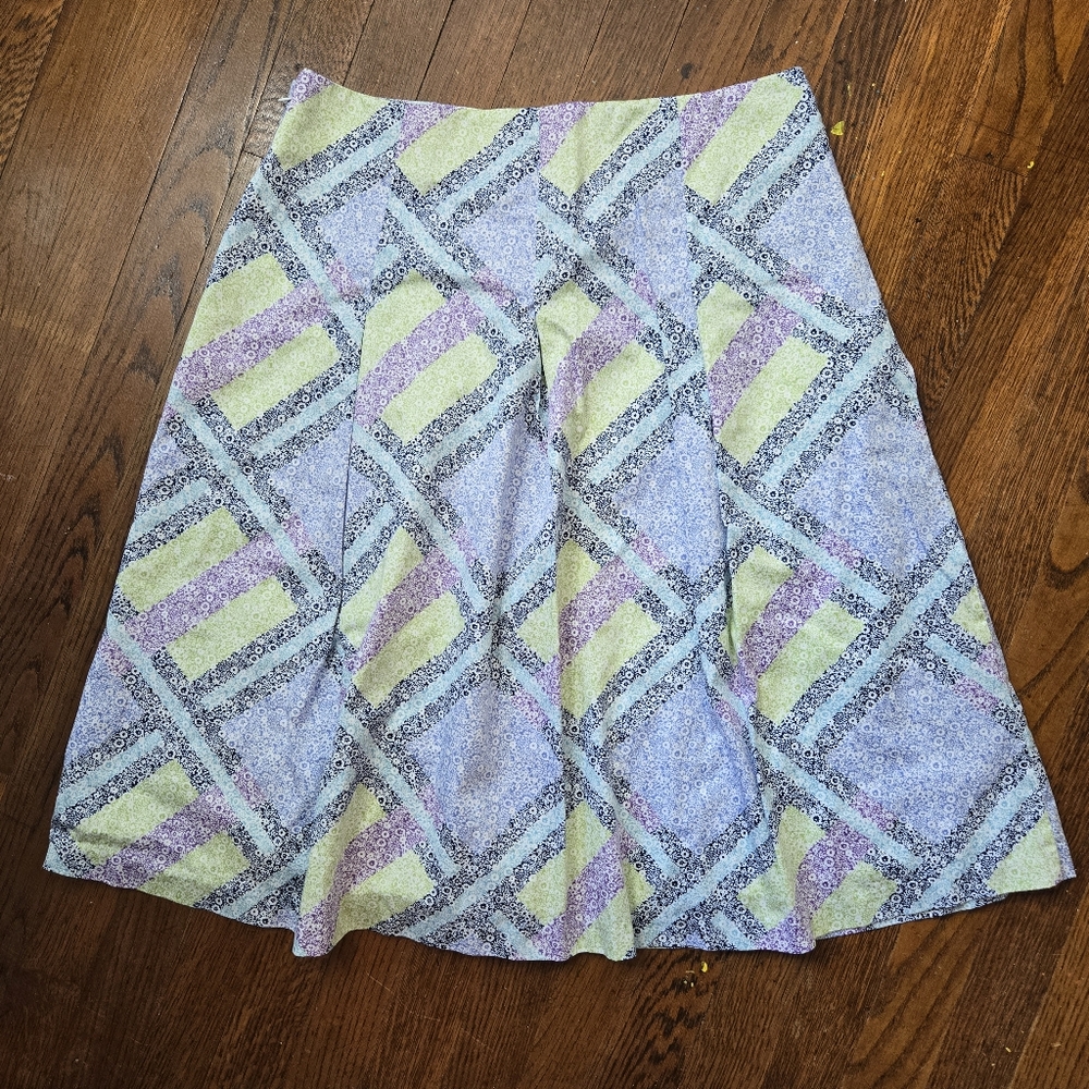 Talbots Floral Skirt Size 12 Pleated Colorful Calico Ditsy A-Line Lined Cotton